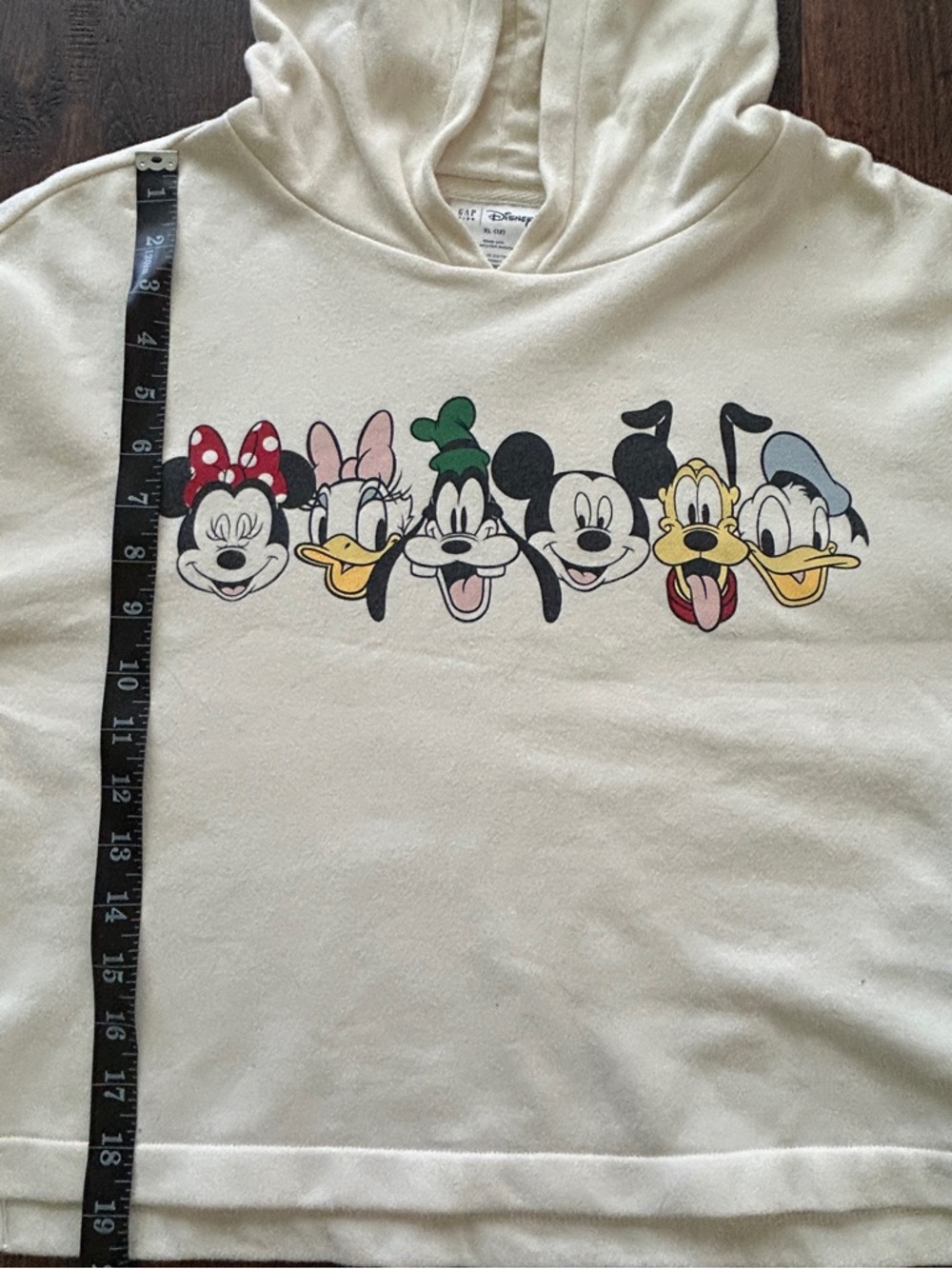 Disney Mickey Minnie Goofy Pluto Hoodie Kids XL 12 Cream Sweatshirt - Picture 5 of 5